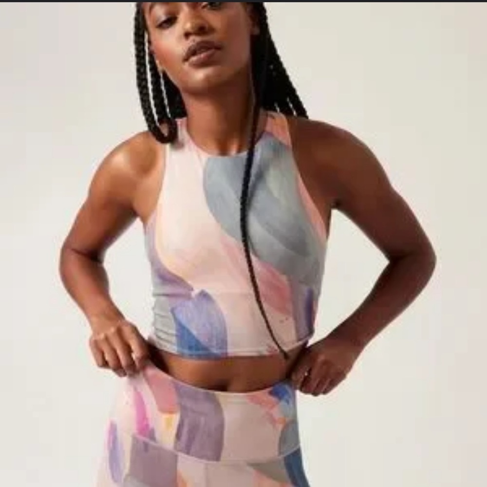 Athleta Pastel Multicolor Abstract Crop Top - Pink, Blue, Lavender